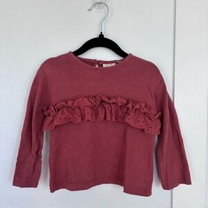 Zara Girls Ruffled Long Sleeve Top Dusty Red Color